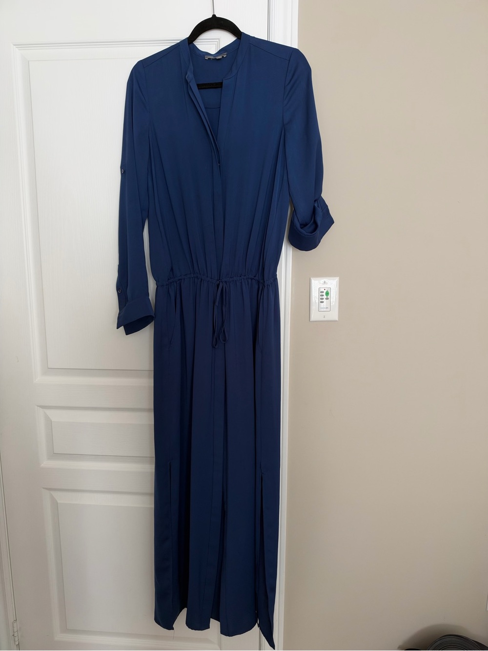 Vince Indigo Blue V-Neck Drawstring Maxi Dress